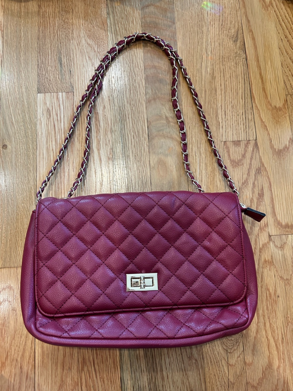 Quilted Burgundy Chain-Handle Crossbody Bag